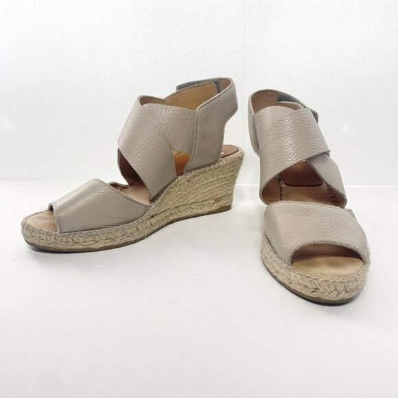 Kanna Ania Cross Front Wedge Espadrille Pebbled Beige Sandal Spain Sz EU 39 US 8 - Picture 2 of 9